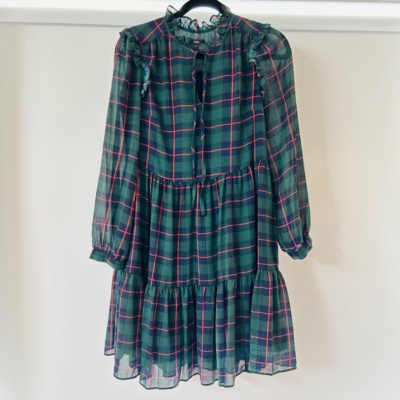 J.Crew Tie-neck Tiered Dress in Black Watch Tartan - Picture 4 of 5